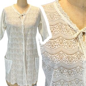 VINTAGE lace bed jacket coverup cardigan robe short sleeve lingerie robe 70s 60s